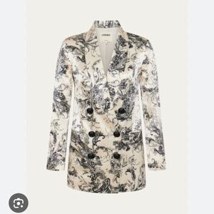 NWT L’AGENCE Jayda Relaxed Double Breasted Silk Blazer - Cream Black - Size 12